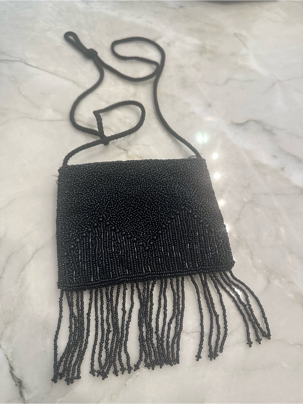 Beaded Fringe Crossbody Bag - Black